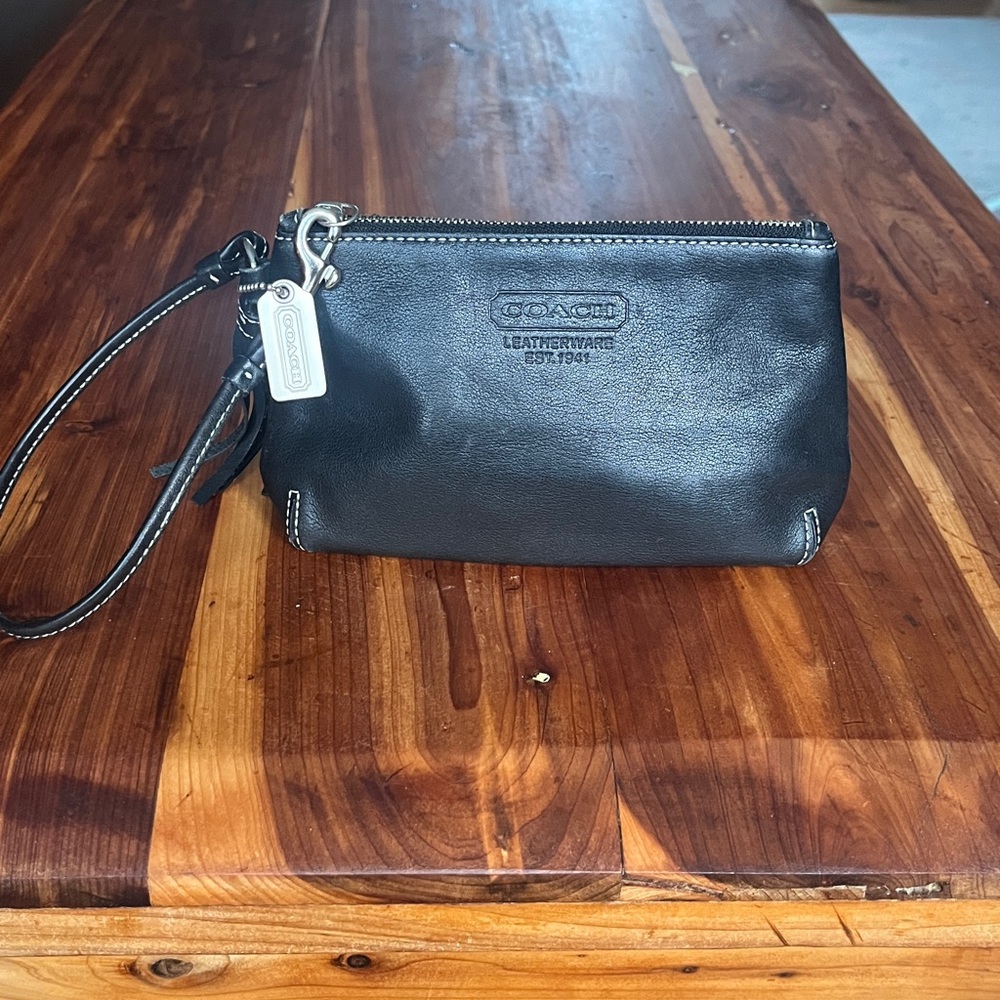 Coach Black Leather Wristlet with Silver Accents - Picture 2 of 5